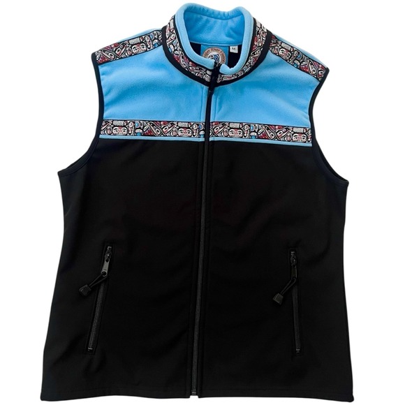 Copper River Fleece KODIAK Vest Black Glacier Totem Aqua Trim Women Size Medium - Picture 1 of 9